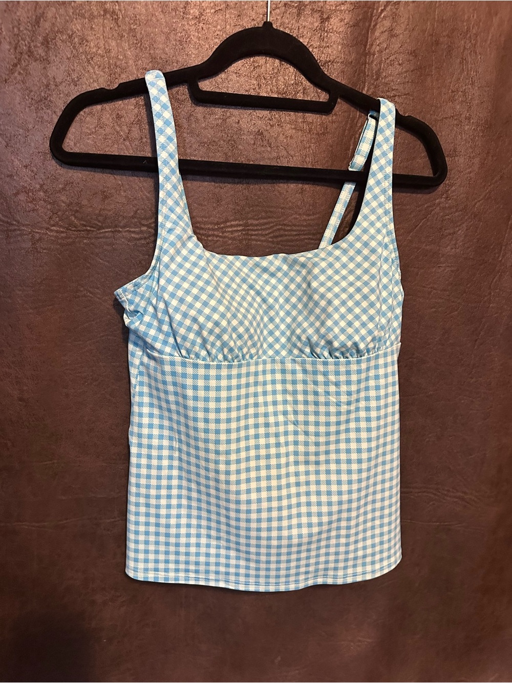 Lands' End Blue and White Gingham Square-Neck Swim Camisole